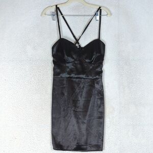 Wild Fable Junior's‎ Black Satin Lace Up Cross Back Dress Size M